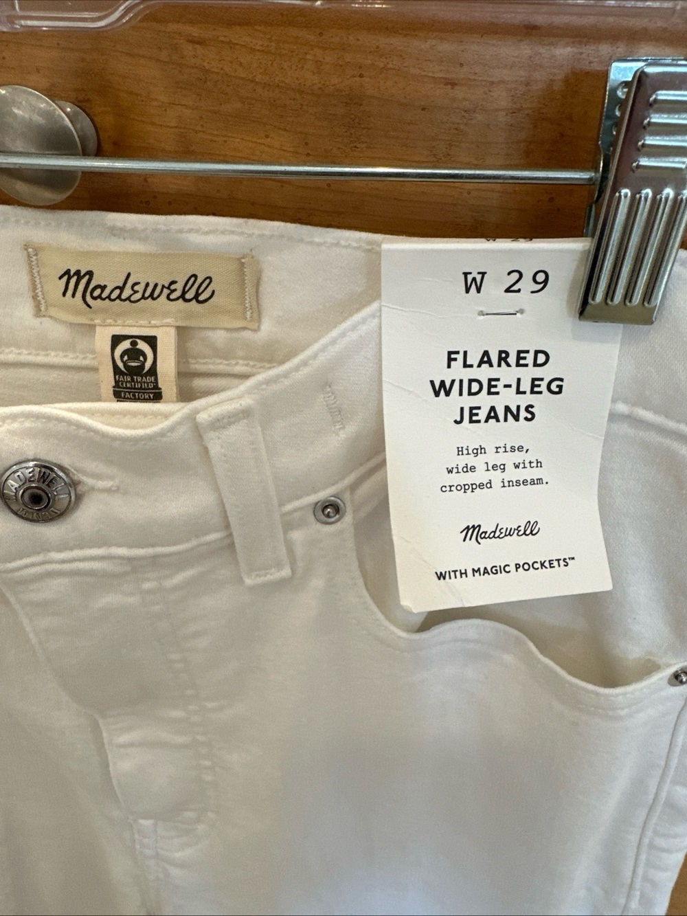 Madewell White High Rise Wide Leg Crop Jeans Raw Hem Magic Pockets NWT 29